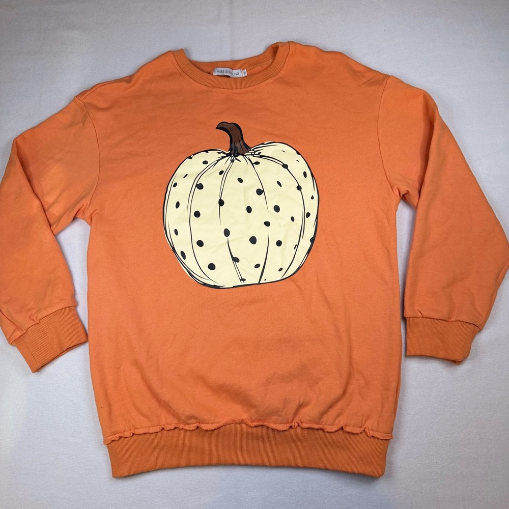 Miss Sparkling Orange Pumpkin Polka Dot Sweatshirt Womens Medium Halloween